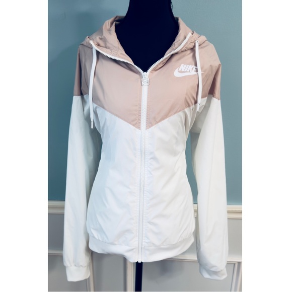 Nike Hooded Jacket Windbreaker Runner Hoodie Rose Blush Pink & White Size Large - Picture 1 of 11